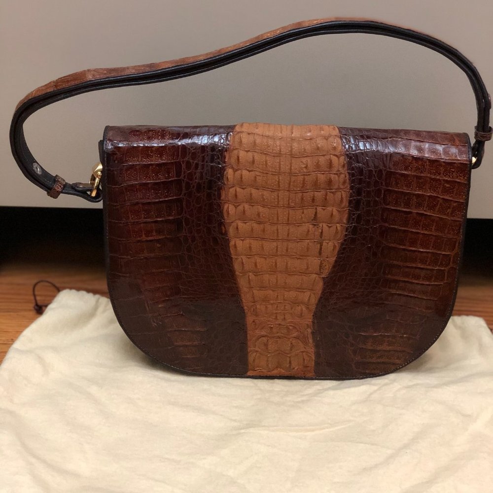 New * Vintage Genuine Crocodile Skin Exquisite Leather Shoulder Shiny Handbag